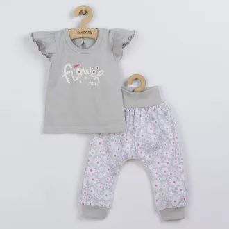 2-részes pamut együttes New Baby Happy Flower szürke