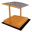 Zárható fa homokozó padokkal és tetővel gyerekeknek Baby Mix 120x120 cm kék-fehér