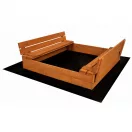 Zárható fa homokozó padokkal és tetővel gyerekeknek Baby Mix 120x120 cm szürke