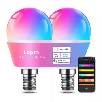   LEPRO BP1-2 E14 LED-izzó Bluetooth- és Wi-Fi-kapcsolattal, 470 lm, 2 db-os csomag
