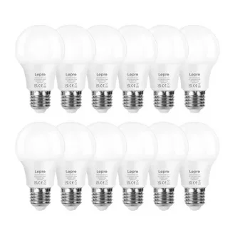   LEPRO 100089-WW-EU-12 LED-izzó, E27, A60, 8,5 W (60 W), 806 lm, 2700 K (meleg fehér), 180°, 12 darabos csomag