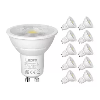   LEPRO 200084-DW-EU-10 GU10 szabályozható LED-izzó, 4,5 W, 345 lm, 6500 K, 38°, 10 db.