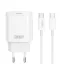 XO CE25 Fehér Hálózati Töltő szett PD25W 1*USB-C  + USB-C/USB-C kábellel