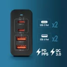 NGS fekete 100W Hálózati Töltő PD3.0 - 2 db USB-C + 2 db USB-A kimenettel