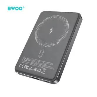   BWOO P82 BO külső akkumulátor 10000 mAh 15 W vezeték nélküli töltéssel sötétszürke
