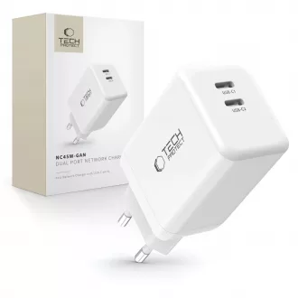   TECH-PROTECT NC45W-GAN 2-portos hálózati töltő PD 45W fehér