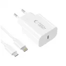 TECH-PROTECT NC20W 1-PORT hálózati töltő PD 20W + LIGHTNING CABLE fehér