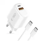 TECH-PROTECT NCA45W-GAN 2-PORT hálózati töltő PD 45W / QC3.0 + TYPE-C kábel fehér