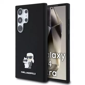   Karl Lagerfeld Liquid Silicone Metal Karl and Choupette tok Samsung Galaxy S24 Ultra készülékhez fekete
