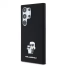 Karl Lagerfeld Liquid Silicone Metal Karl and Choupette tok Samsung Galaxy S24 Ultra készülékhez fekete