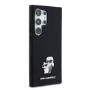 Karl Lagerfeld Liquid Silicone Metal Karl and Choupette tok Samsung Galaxy S24 Ultra készülékhez fekete