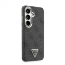 Guess PU bőr mágneses tok Samsung Galaxy S26 készülékhez, 4G strasszköves háromszög logó, arany keret, fekete